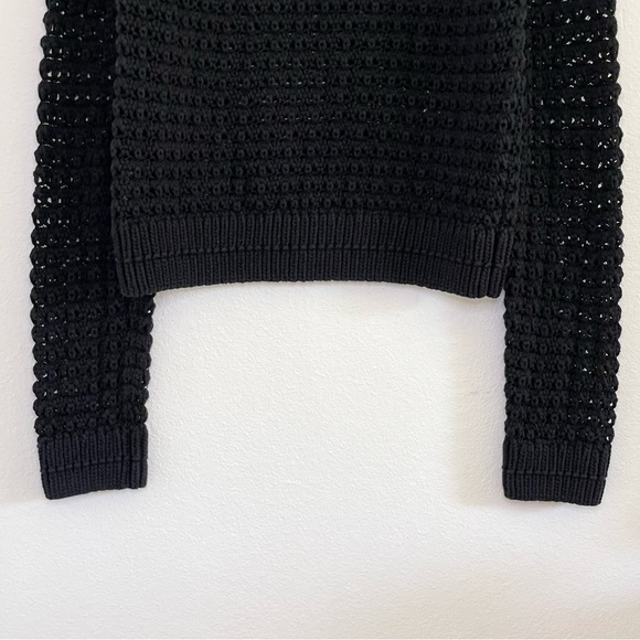 Margaret O’Leary Cotton Blend Mock Neck Open Knit Pullover Sweater Black Medium - Picture 6 of 16